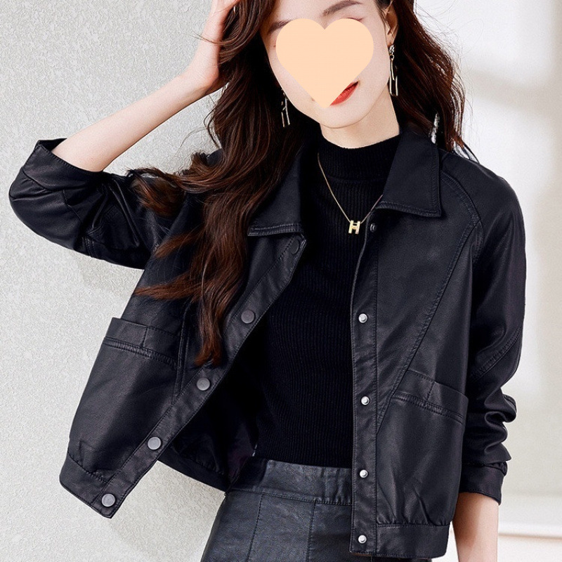 Popular American-Style High-End Leather Jacket for Women, Short New Fashion Trendy Simple Slim Versatile Leather Jacket