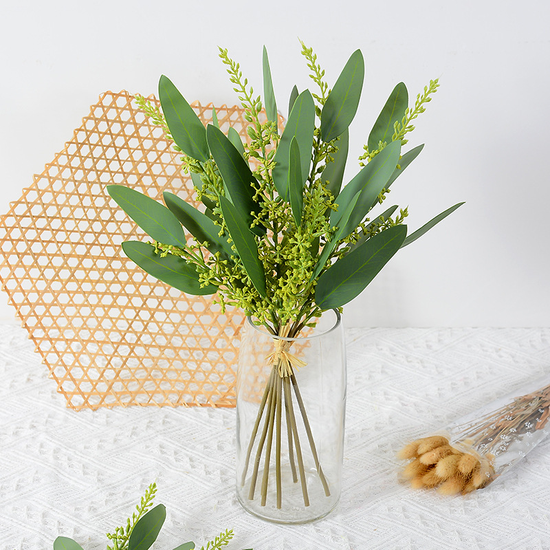 北歐清新仿真綠色植物把束小米粒桉樹葉家居裝飾插花配葉攝影道具