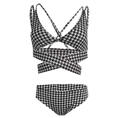 Song Zhiya's exact-match swimsuit for women: two-piece houndstooth bikini perfect for hot springs—single life equals 
