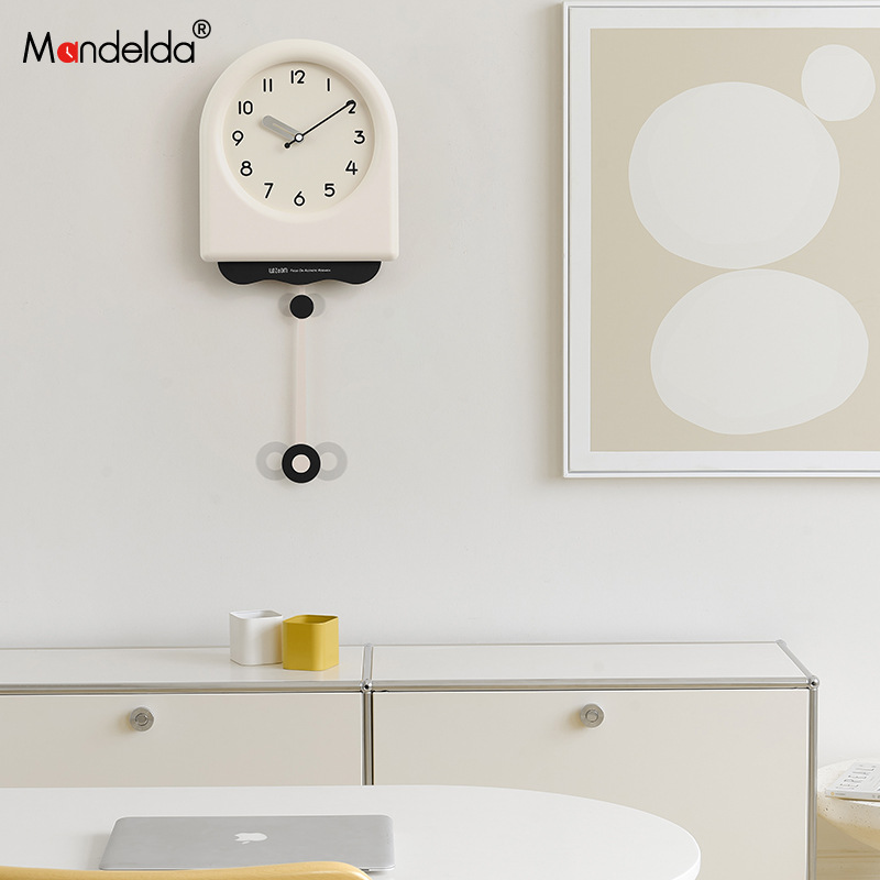 Mandelda Punch-free Cream Style Living Room Swing Wall Clock Modern Simple Internet Celebrity Clock
