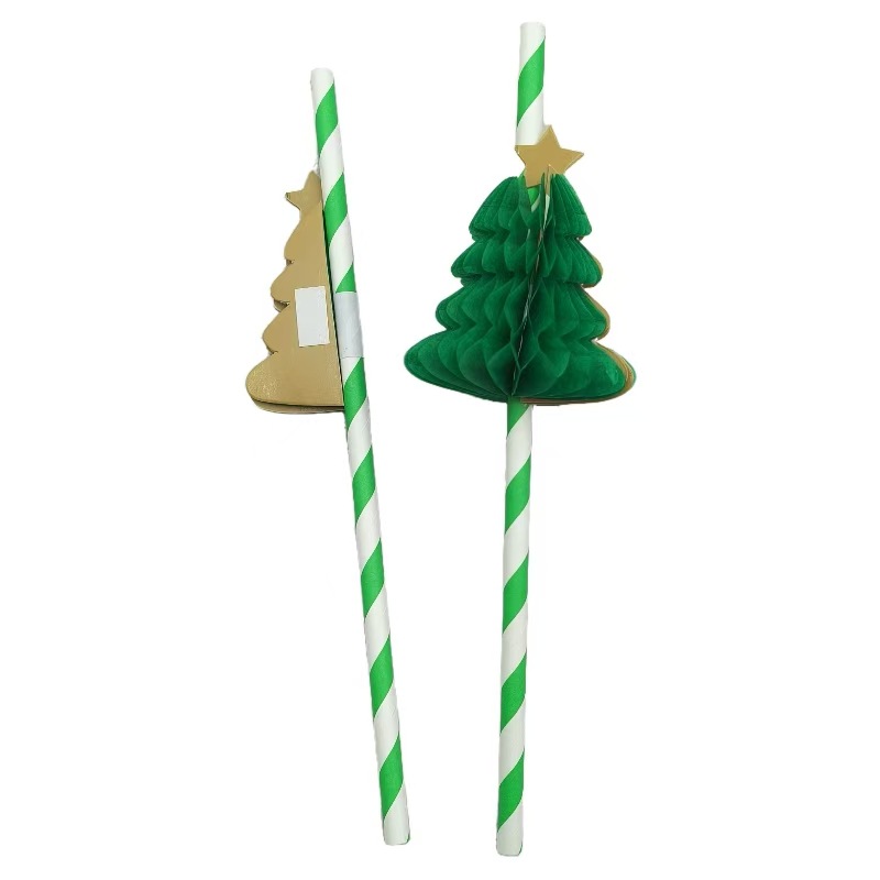 Pajitas de papel con diseño de árbol de Navidad en 3D, para postres, cócteles, decoración de fiestas, pajitas creativas para bebidas navideñas