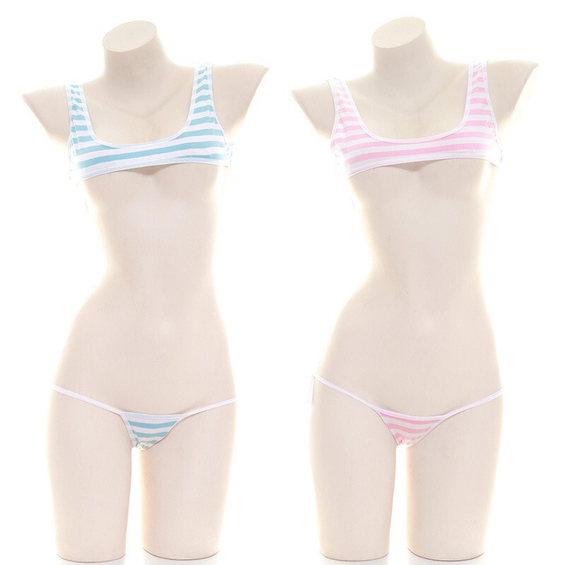 Sexy Underwear Sexy Three-point Striped Strap Small Vest suit Japanese Split Bra Underwear Private Hair