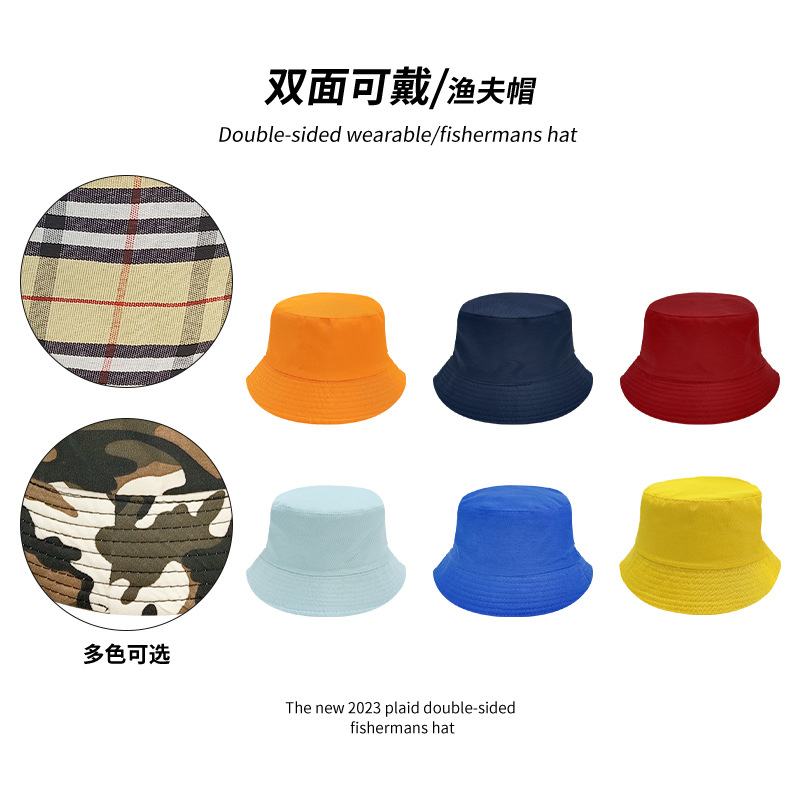 Productos de puestos de tierra Sombrero de pescador de color sólido barato Sombrero de camuflaje de protección solar de doble cara personalizado Sombrero de publicidad de viajes de tablero de luz al por mayor
