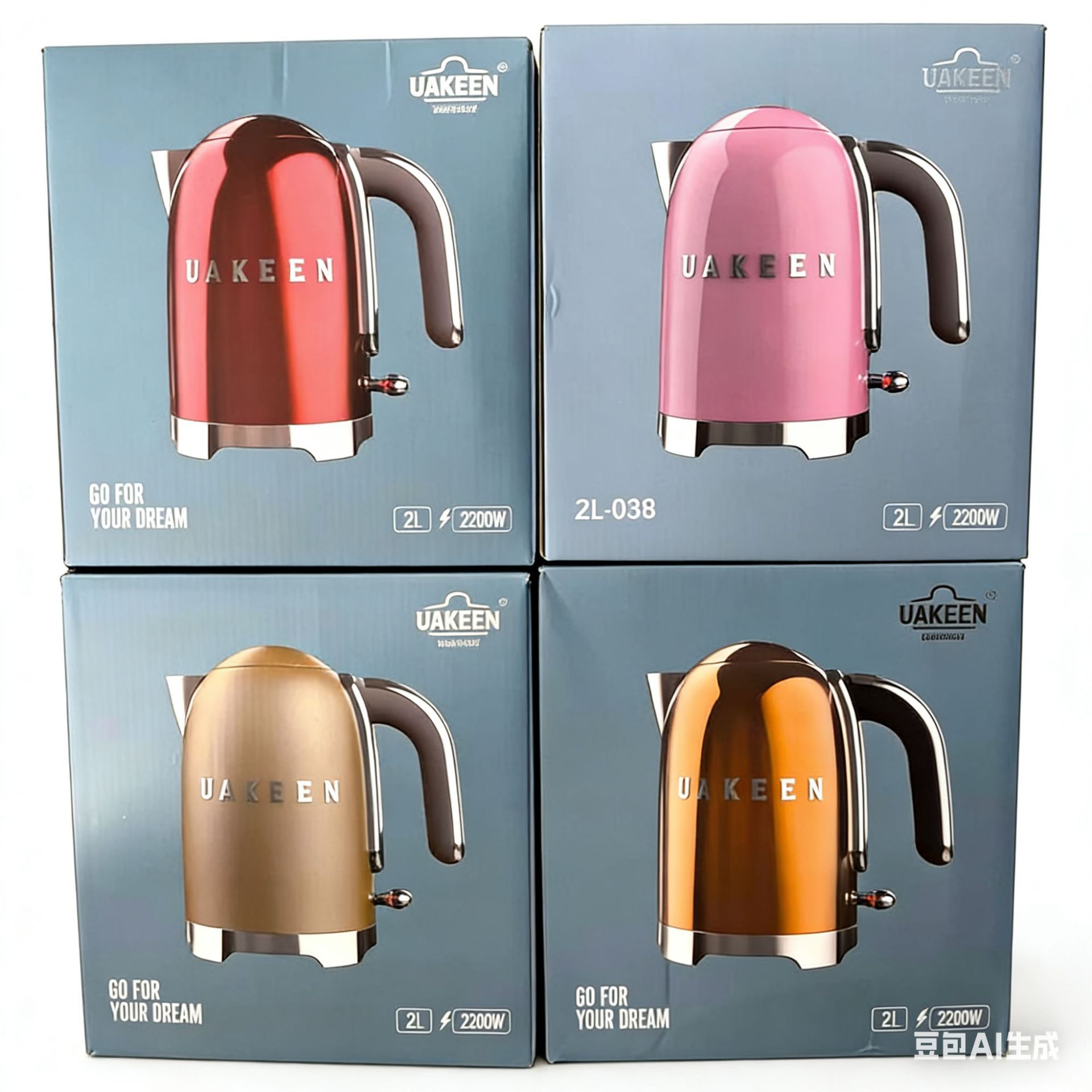 Uakeen Kettle 2Liter European Standard Cross-Border Luxury Stainless Steel Electric Kettle with Internal Steel Lid