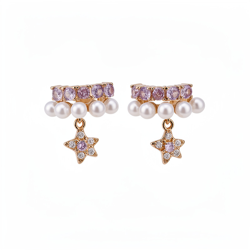 Estrellas de perlas de piedra de diamante, orejetas de perlas para mujeres sin agujeros de orejas, temperamento delicado, pendientes personales ligeros de lujo, pendientes de alta calidad al por mayor.