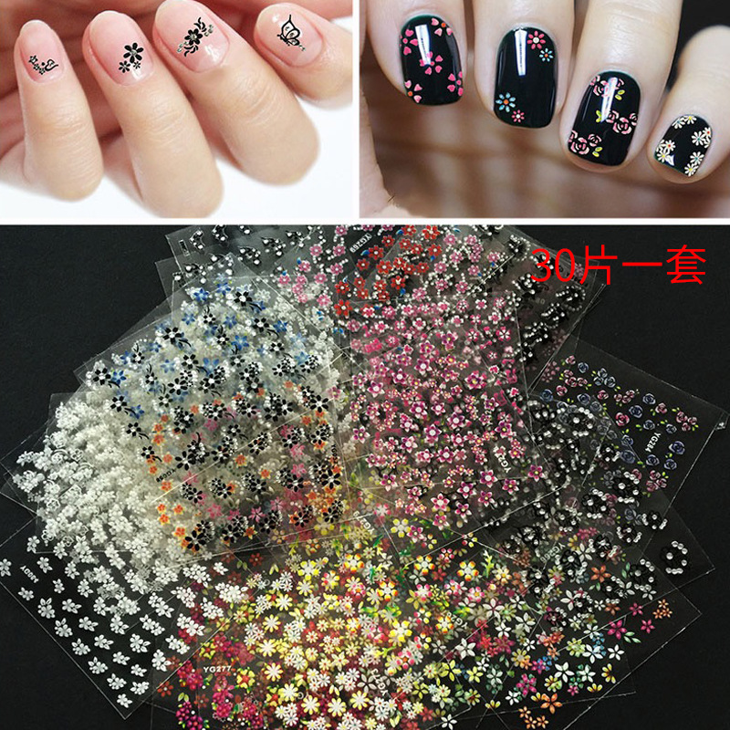 Nail Art Stickers 3D Nail Decals Stereo Decals Black Flowers White Flowers Mixed Stickers Cross-Border Export Wholesale