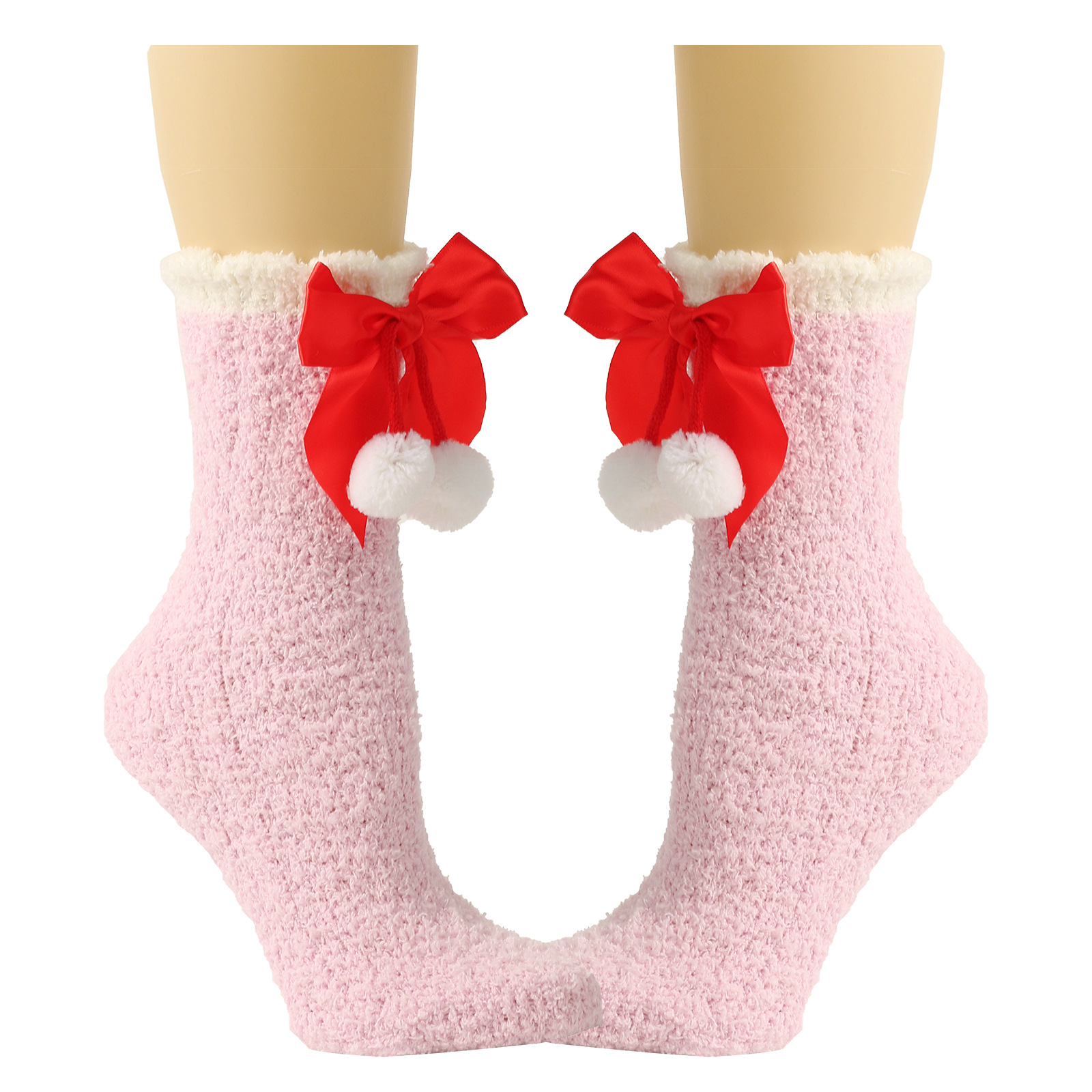 Calzini da donna Calzini spessi e caldi in peluche Calzini in pile corallo con fiocco Calzini a tubo medio autunnali e invernali Calzini con fiocco_voghion.com