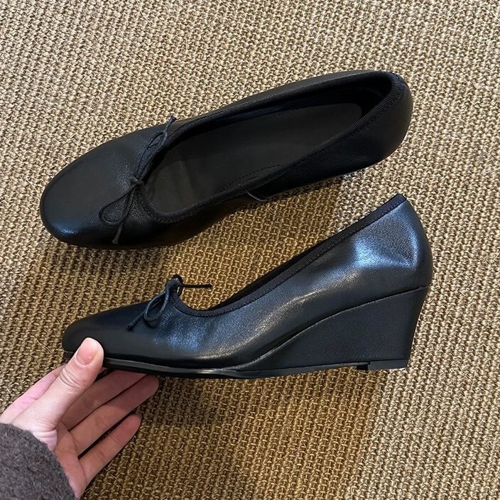 Cowhide Version~French-Style Versatile Bowknot Round-Toe Shallow Wedge Mary Jane Shoes for Women, 2026 Spring Commuter Flats Cowhide Version~French-Style Versatile Bowknot Round-Toe Shallow Wedge Mary Jane Shoes for Women, 2026 Spring Commuter Flats