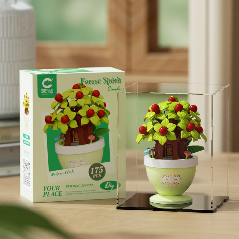 Compatible con cerezo árbol inmortal bloques de flores plantas en maceta para niños juguetes inteligentes transfronterizos regalos del día de la maestra