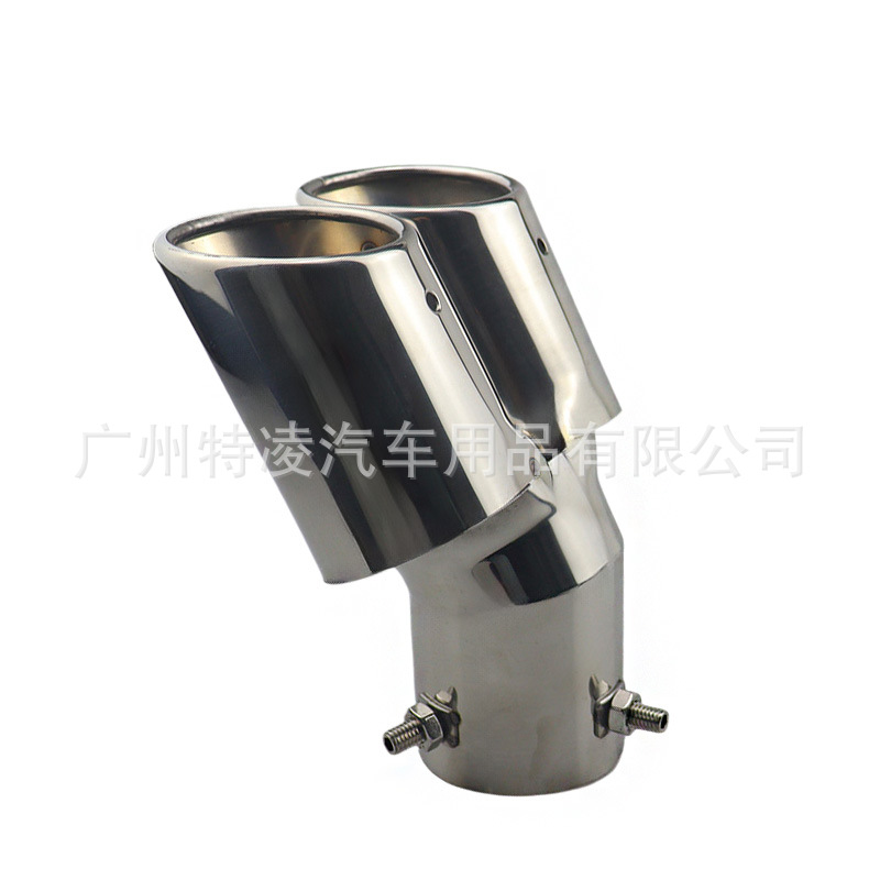 63mm Universal Automotive Dual Outlet Angled Exhaust Pipe Stainless Steel Exhaust Pipe Car Exterior Dual Outlet Decorative Exhaust Pipe