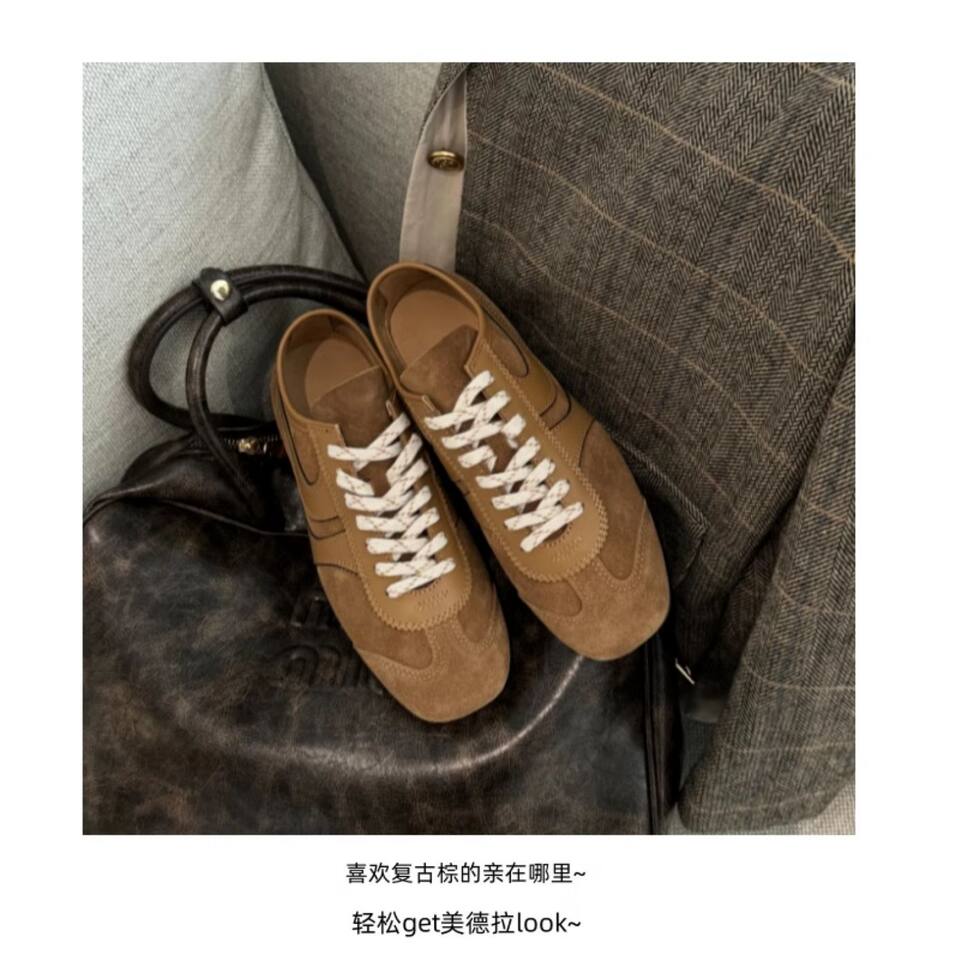 Giày sneaker nữ da thật cổ thấp dáng cổ điển buộc dây phối màu — Bạc, màu nâu, màu xanh lá cây, màu đỏ chi tiết 7