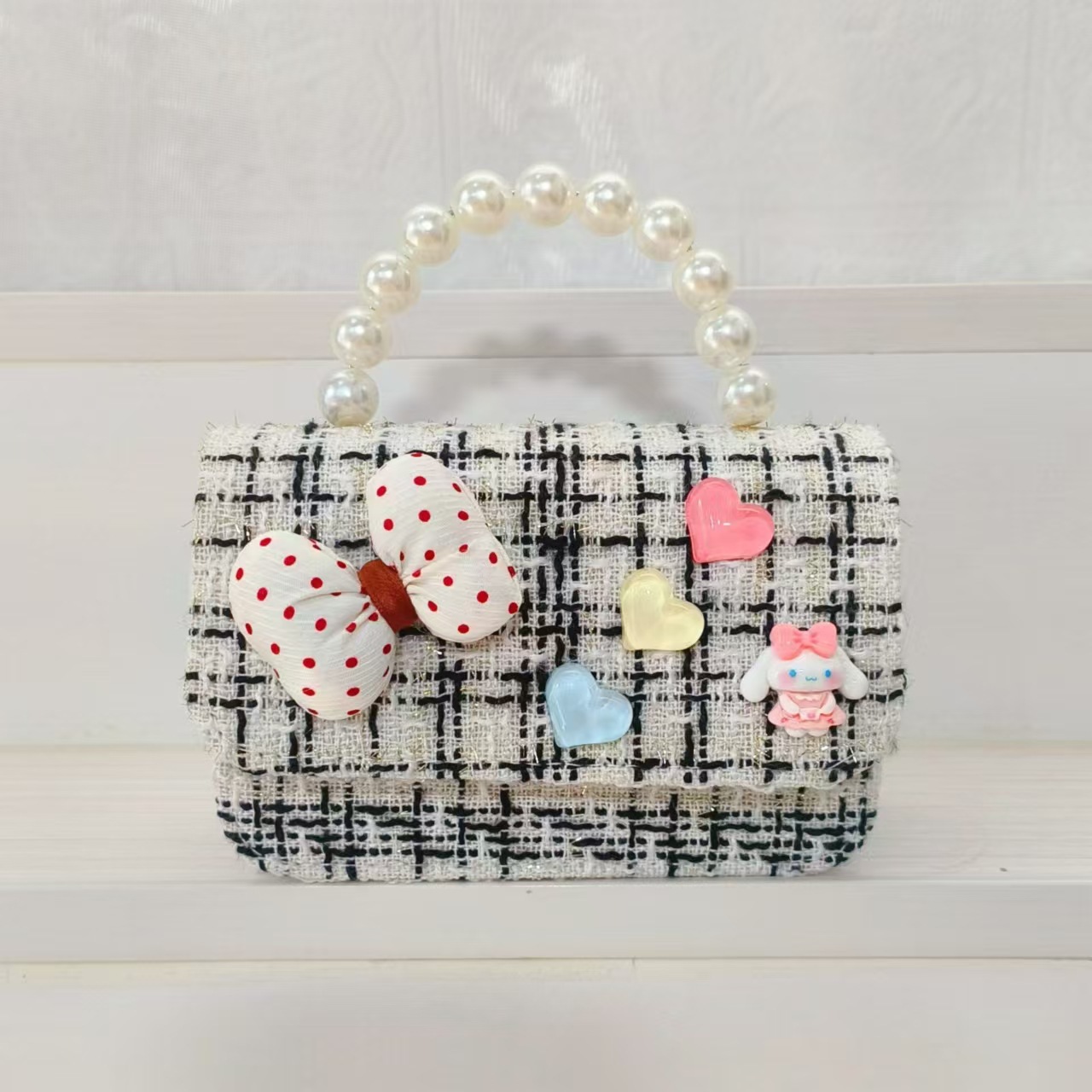 Melody bolso de perlas, bolso de princesa, bolso de hombro, bolso de cambio, accesorios, bolso cuadrado, cadena, bolso de Año Nuevo para chicas