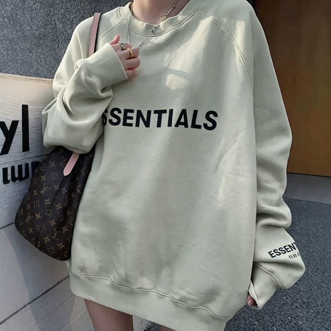 FOG Essentials fleece-lined sweatshirt, round-neck top, American street style, letter print, men's loose-fit pullover