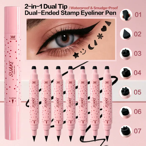 Su Anke Cross-Border Stamp Eyeliner Pen Double-Ended Waterproof and Sweat-Proof Eyeliner Pen That Is Not Easy to Smudge, Two-In-One Stamp Eyeliner Pen
