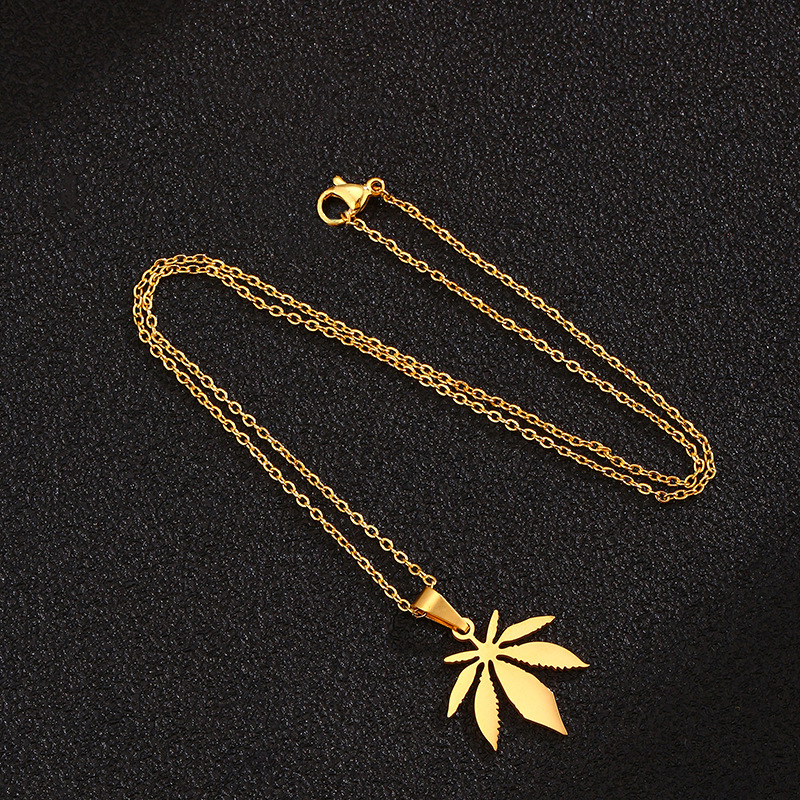 Fashion Simple Maple Leaf Pendant Retro Titanium Steel Necklace display picture 3