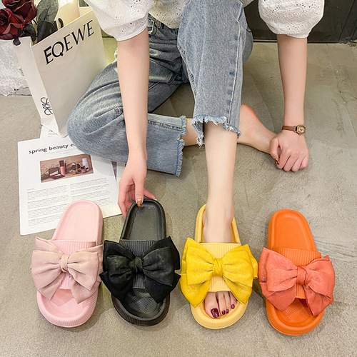  new thick-soled sandals for women summer outer wear bow non-slip indoor cute sponge cake beach one word