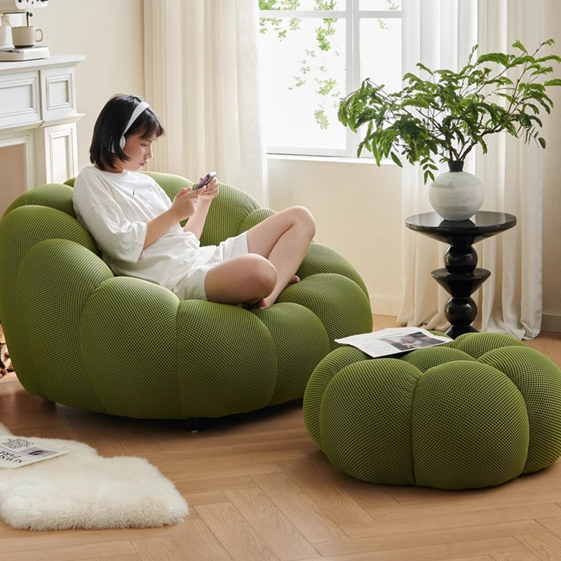 Sofá de compresión al vacío suave Sofá de calabaza de apartamento pequeño francés Sofá perezoso de tela simple y moderno para una sola persona