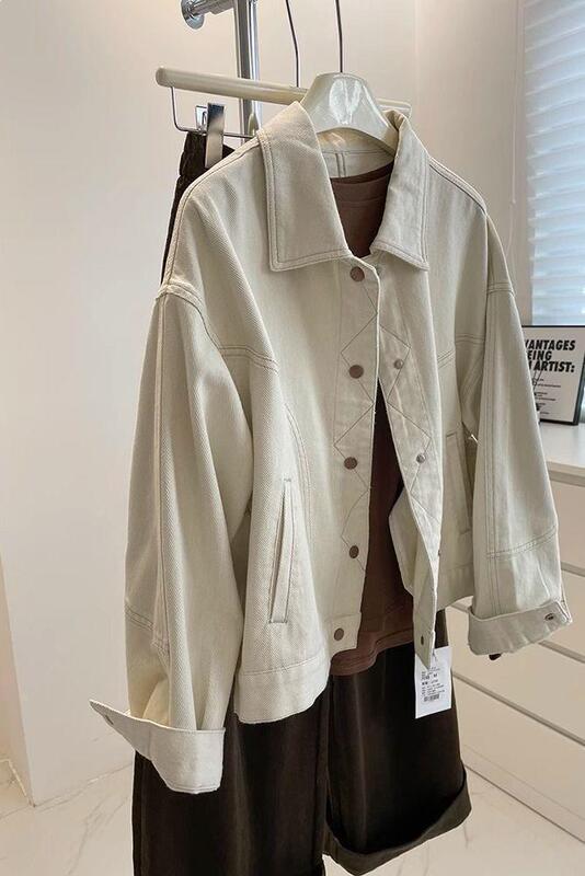 Korean-Style Beige Denim Jacket, Versatile, Slimming, Loose-Fitting, Casual Short Jacket for Women, Domestic First and Second-Tier Brands Korean-Style Beige Denim Jacket, Versatile, Slimming, Loose-Fitting, Casual Short Jacket for Women, Domestic First and Second-Tier Brands