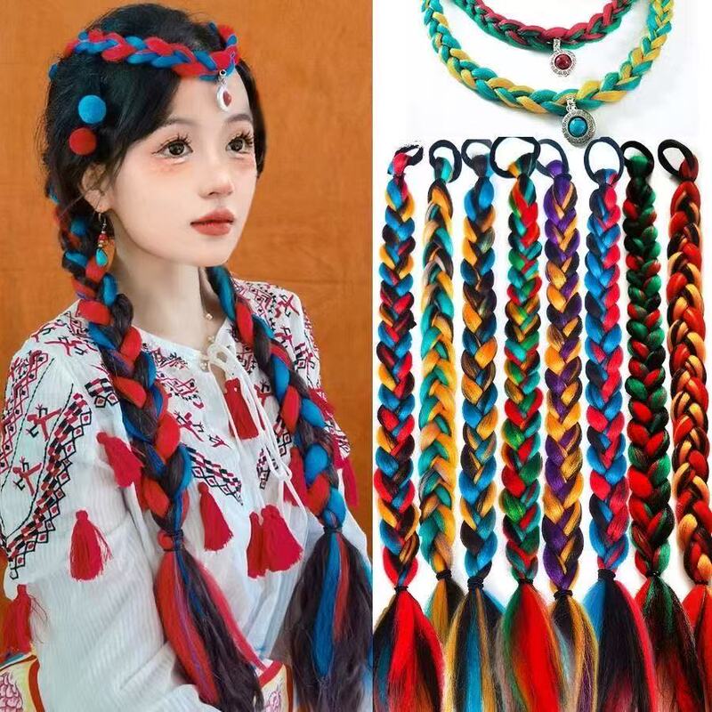 Xizang Headwear Wig Braids Xizang Super Long Colorful Braided Hairpieces Xizang Ethnic Style Internet Celebrity Hair Accessories
