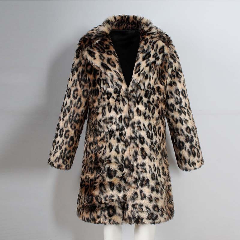 Amazon Foreign Trade 2025 New Men's Leopard Print Imitation Fur Jacket European and American Style Loose Long Fur Coat