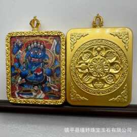 外壳钛钢合金唐卡吊坠黄财神厂家批发直播货源