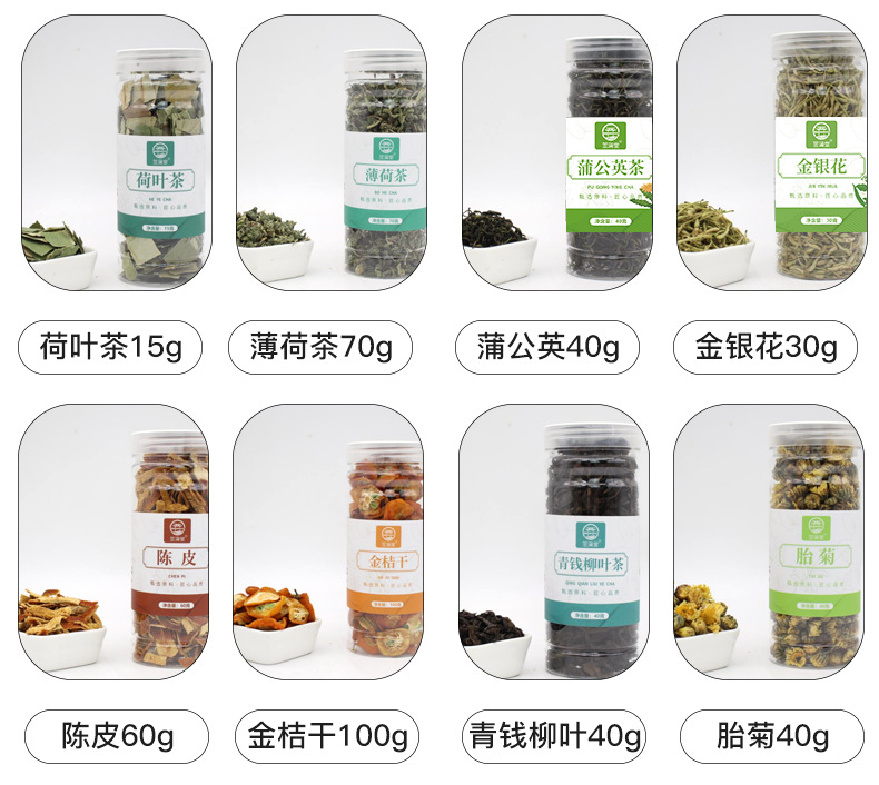 Canned Herbal Flower Tea Blend Rose Honeysuckle Chrysanthemum Jasmine Goji Berry Osmanthus Cold Brew 30g in use