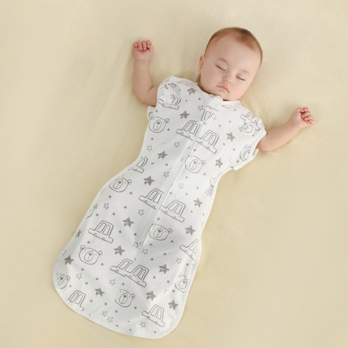 Infant Cotton Anti-Spasm Swaddle Blanket Baby Carrier Newborn Surrender Swaddle Sleep Bag with Sleeves Cross-Border 