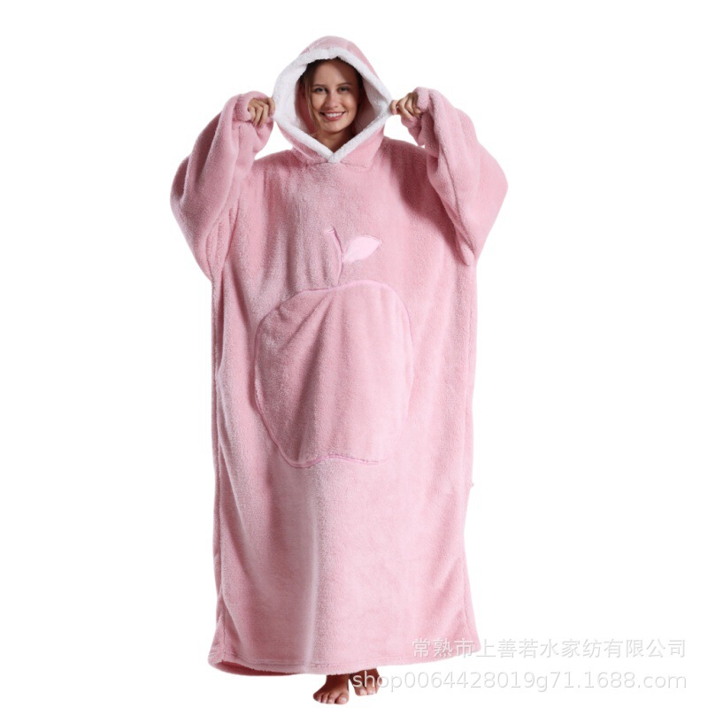 新型のクロスボーダーの厚い大きいサイズは帽子の怠け者のカップルの部屋の服の新型の舒綿の綿毛の怠け者の毛布を着ることができます。|undefined