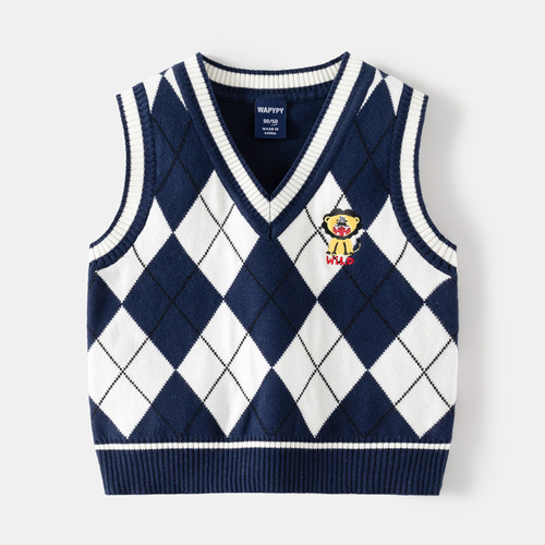 Children's sweater wholesale  autumn and winter new style boys wool vest baby V-neck sleeveless sweater one piece drop shipping