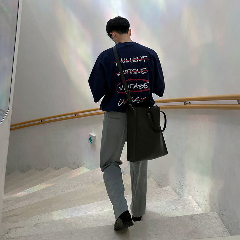 [Big Sale] Short-Sleeved T-Shirt for Men in Summer Korean Style Loose Niche Design Graffiti Letter Print Round Neck Half Sleeve