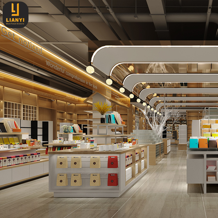 厂家制作书店书柜中纤板带灯五层图书单面书柜洞板大学图书馆书柜