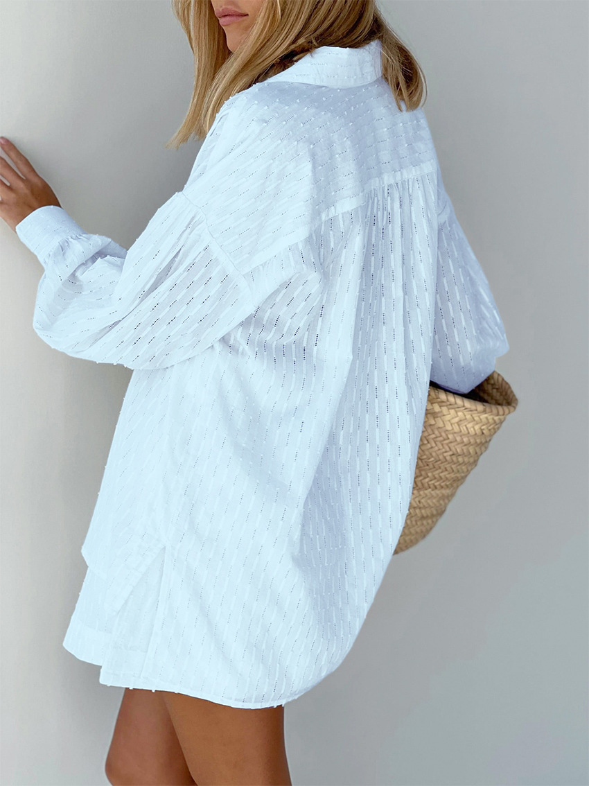 Women's Pant Suits Set Jacquard Puff Sleeve Summer Elegant Top_voghion.com