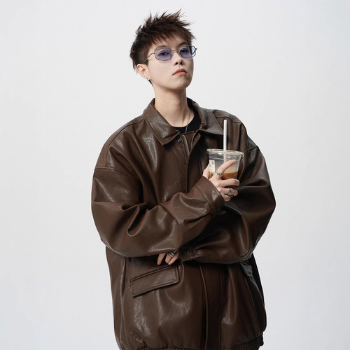 American high arcade motorcycle leather jacket for men in spring heavy retro lapel leather jacket cleanfit versatile couple jacket