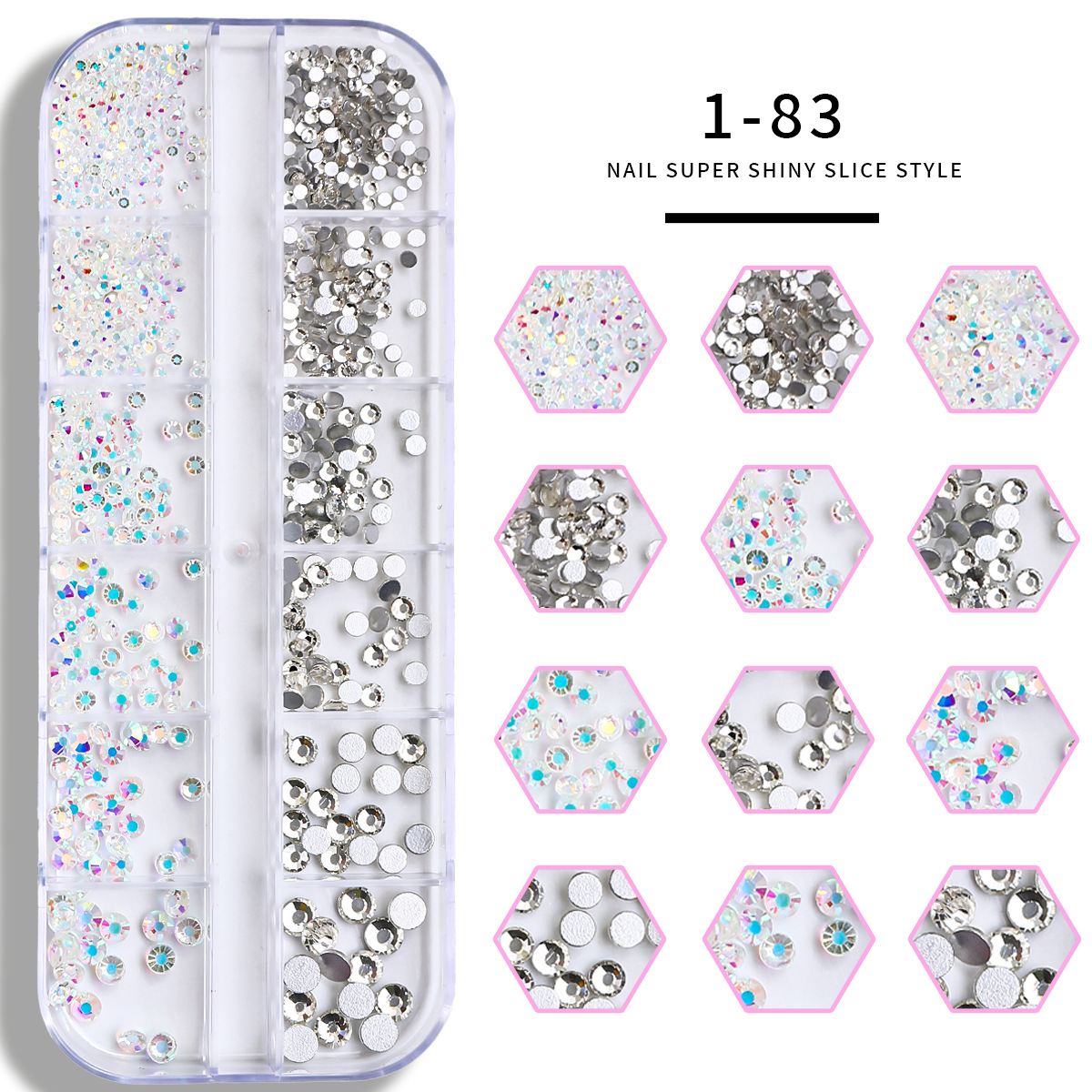 Set de joyas de uñas 12 barras de joyas taladro de uñas largo taladro de fondo plano mezclado taladro de forma especial superbrillante accesorios de uñas