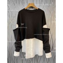 撞色假两件长袖卫衣女装秋季时尚新款高级感独特别致修身显瘦上衣