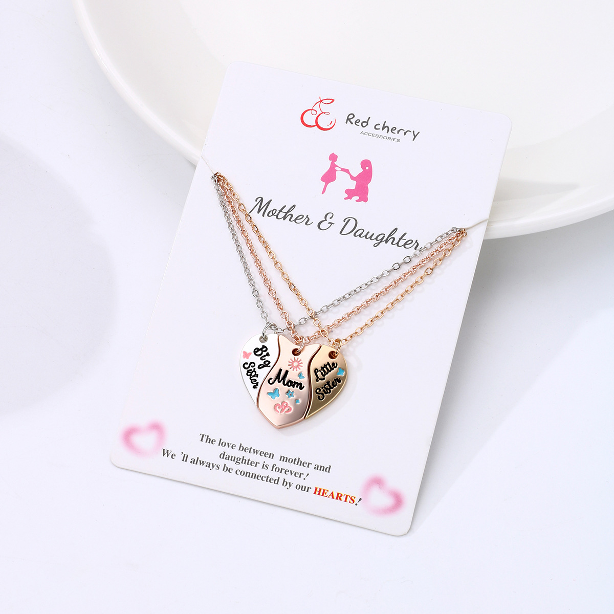 Simple Style Heart Shape Alloy Enamel Plating Mother's Day Mother&daughter Pendant Necklace display picture 2