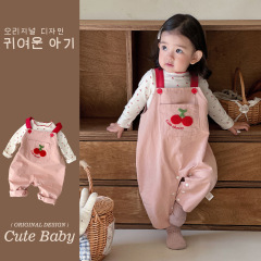 子供服 秋 女の子 オーバーオール ベスト付きトップス 可愛いインナー ベビー ツーピースセット パンツ 外出着