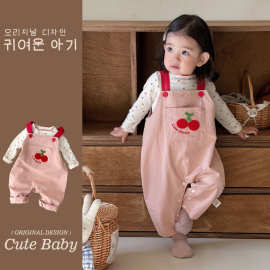 织里童装衣服秋季女童背带裤打底衫可爱内搭宝宝两件套裤子外出服