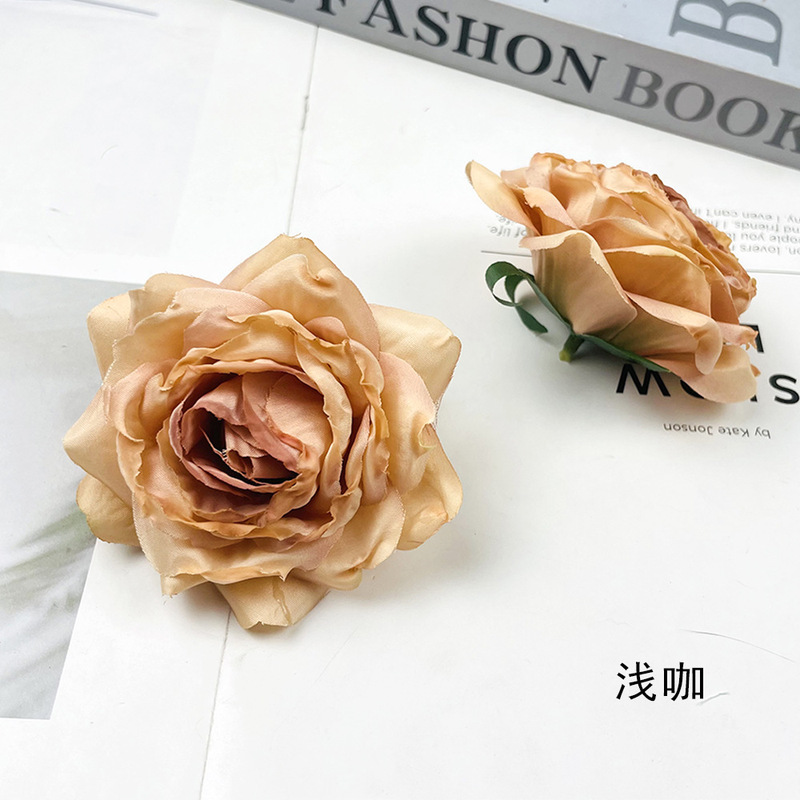 仿真烤边款欧式小玫瑰花头 diy复古焦边假花头饰簪花材料花墙插花|undefined