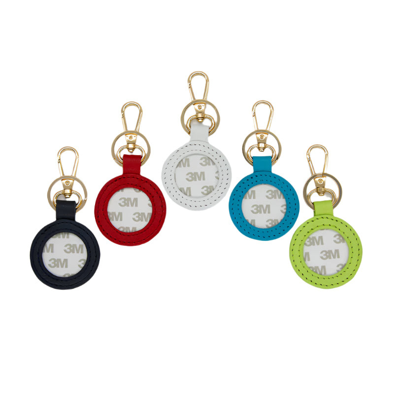 Pu Leather Round Keychain Pendant, 3m Adhesive Key Hanger, Handmade Embroidery Display and Storage Set