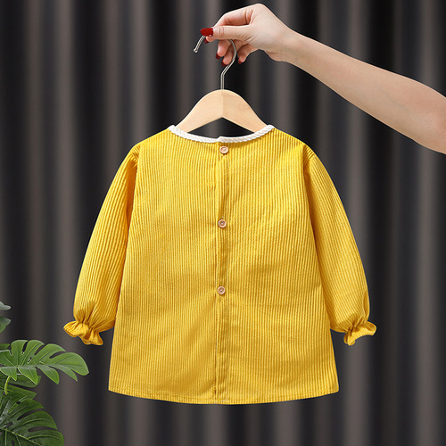 Children's Apron Eating Bib Fall and Winter Stylish Cute Girls Baby Cover Coat Waterproof Stainproof Corduroy Baby Protection Clothing