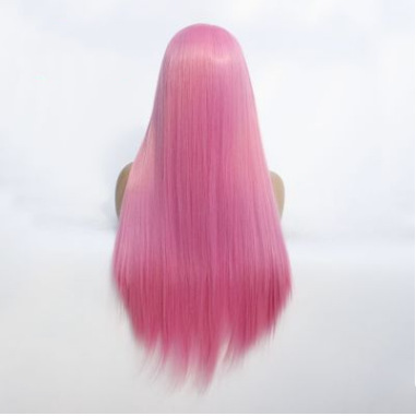 Peruca de moda europea y americana rosa larga pelo recto fibra química frente encaje cubierta de cabeza LW0213
