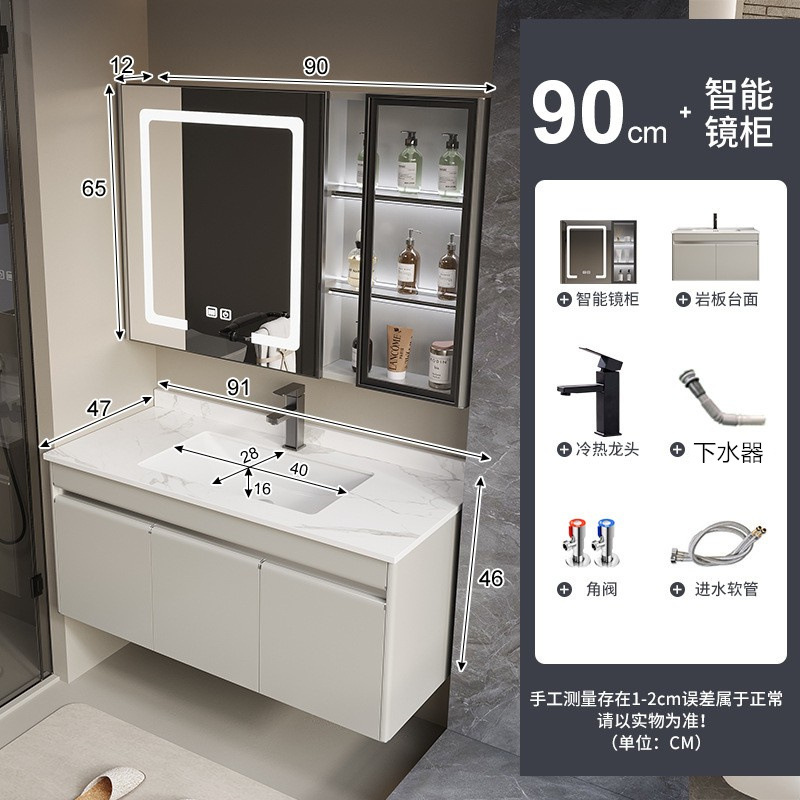 Baño colgado en la pared tipo lavado de cara lavado de manos tipo pequeño hogar todo en una bañera cerámica gabinete de baño de acero inoxidable combinación de lavabo de placa de roca