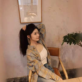 【自设工厂现货现发 】多巴胺轻奢高级格子衬衫女内搭叠穿宽松