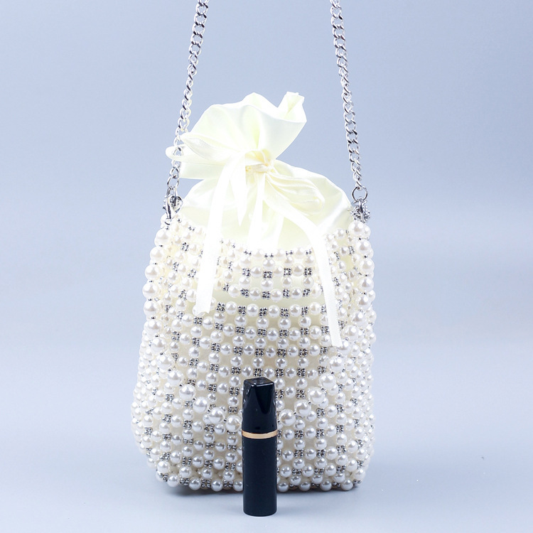 Custom Handmade Beaded Small Imitation Pearl Stitching Small Silver Beads Hand-held Chain Multi-purpose Women's Woven Bag