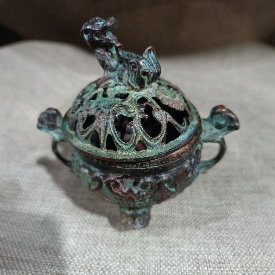 仿古仿青铜器红斑绿绣香炉复古茶道檀香沉香薰炉创意老虎狻猊摆件