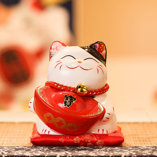 招财猫摆件小号陶瓷存钱罐家居客厅店铺开业创意礼品4.5寸财福旺