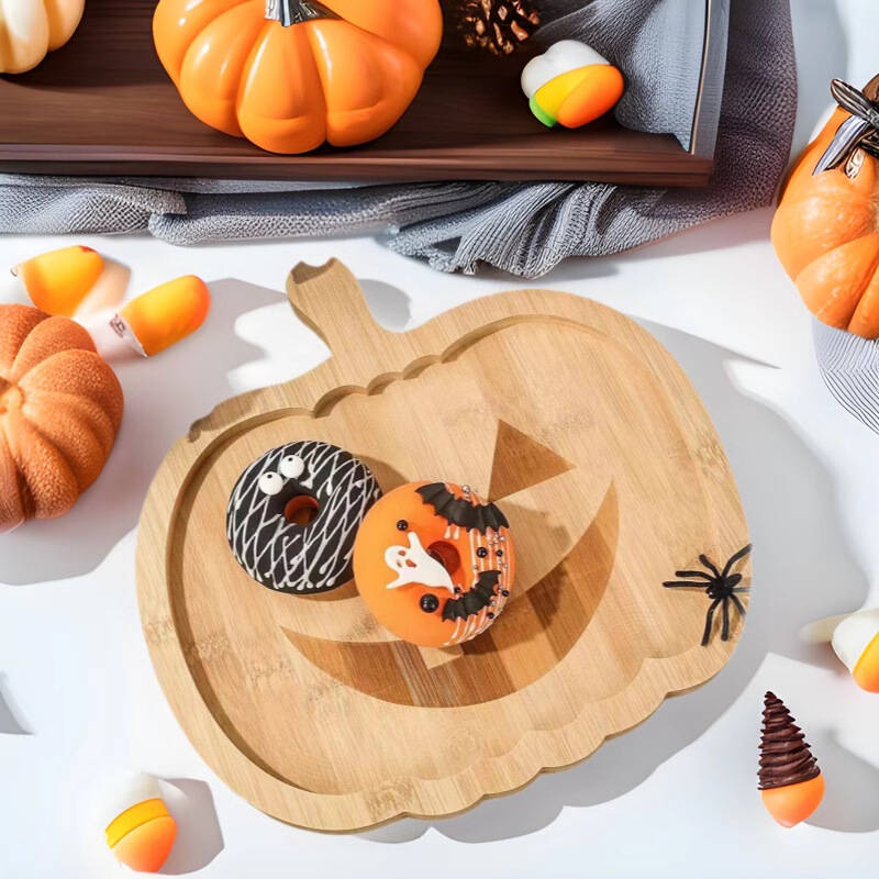 国境を越えた竹製ハロウィーンカボチャトレイパーティー装飾hallowen PumpkinPlate幽霊皿|undefined