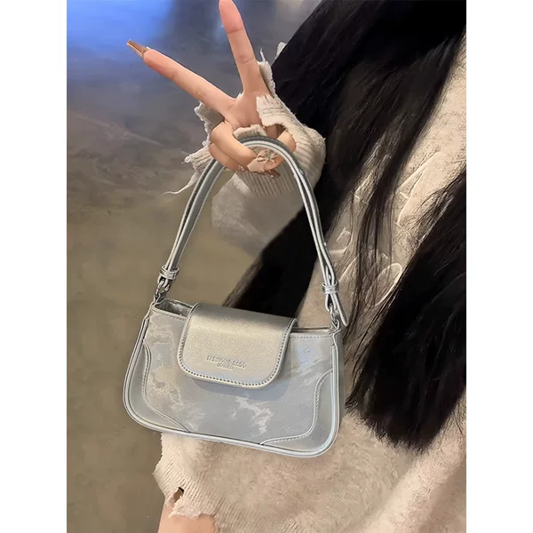 Cross-Border Silver Armpit Crescent Bag for Women 2025 New Single Shoulder Crossbody Bag Niche High-End Portable Armpit Bag