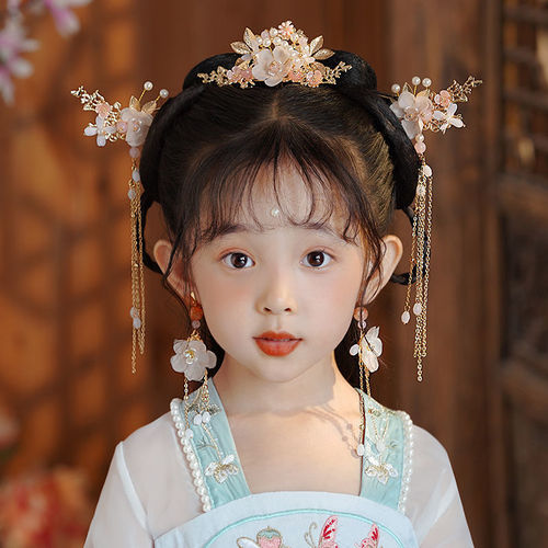 Children kids Han Tang queen princess cosplay hair comb hanfu hair accessories ancientry tire tassel hair Chinese wind ancient  girls fairy costume hair crown